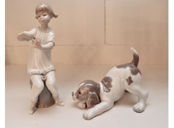 Vintage Lladro Figurine Girl And Laying Doggie