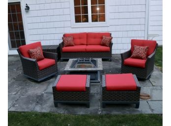 Outdoor Wicker Patio Set With Deep Seating Red Cushions And Storage Trunk
