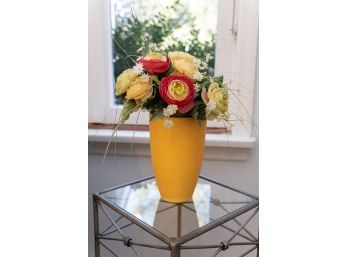 Yellow Ceramic Vase W Silk Flower Arrangement