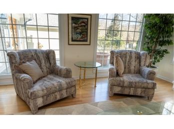 A Pair Of Upholstered Arm Chairs/Club Chairs W Down Fill Cushions