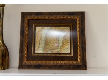 Map Of Lower Manhattan, Carved Vintage Frame W Gilt Accents