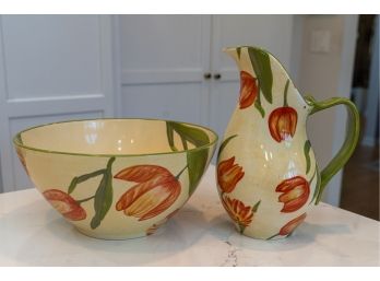 Clay Art Stone Lite 'Tulip' Hand Painted Pitcher & Bowl