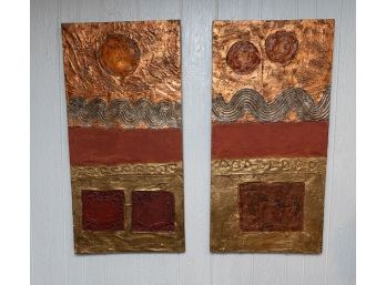 Large Mixed Media Contemporary Wall Art Panels - A Pair