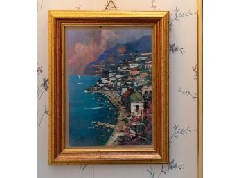 Vintage Abstract Coastal Print In Gilt Frame