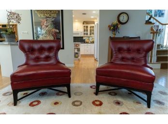 Fairfield Red Leather Accent Chairs W Tufted Backs - A Pair