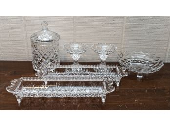 Collection Of Cut Glass Crystal Tabletop Accessories And Trinket Dishes