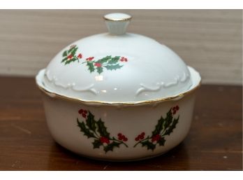 Fine Porcelain Christmas Holly Lidded Serving Dish - Japan