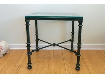 Glass Topped Side Table W Metal Base