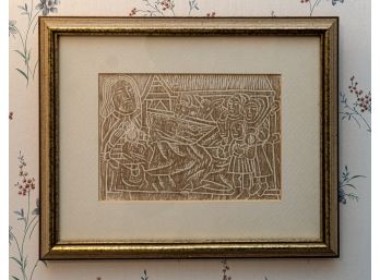 Vintage Framed And Matted Rub & Etch Art