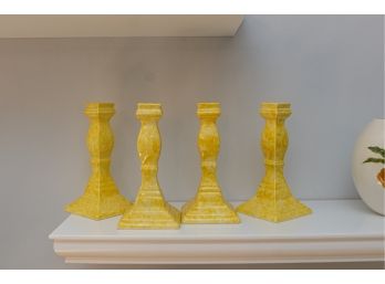 Mikasa Japan Yellow Glazed Ceramic Candlesticks - Set Of Four