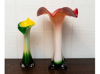 Colorful Studio Art Glass Vases - A Duo