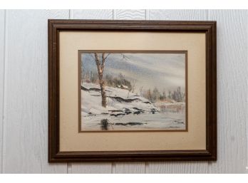 Original Winter Landscape Watercolor By Steve Castle  ( American) - Framed