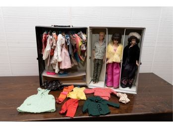 Vintage Barbie, Ken & Midge Dolls W Carry Case And Extra Clothing