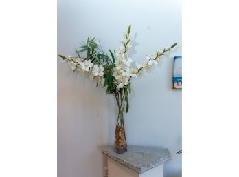 Tall Glass Vase W Silk Flowers