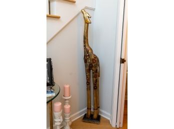 Intricately Carved Giraffe Sculpture With Mirrored Accents