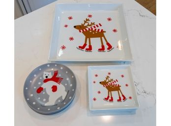 Crate & Barrel Winter Themed Plates - 9 In Total