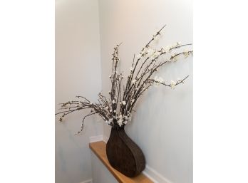 Contemporary Metal Vase W Faux Cherry Blossom Branches