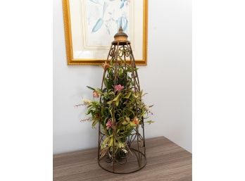 Open Metalwork And Faux Flower Arrangement, Tabletop Decor