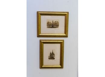 Signed & Embossed Vintage Etchings Of Mirinov, St. Petersburg - A Pair