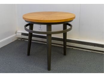 Parquetry Wood Topped Accent Table W Trilegged Metal Base