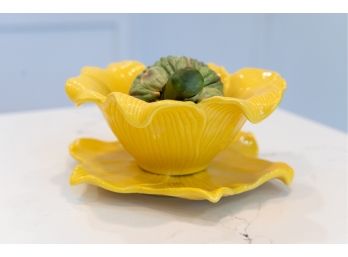 Painted Ceramic Artichoke W Petal Made For Coldwater Creek Yellow Flower Bowl