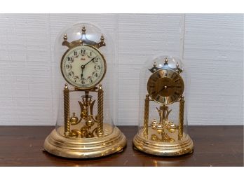 Two Vintage Glass Dome Pendulum Mantle Clocks, Kundo And Junghans