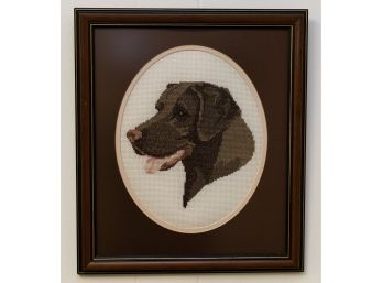 Vintage Needlepoint Labrador Portrait - Framed