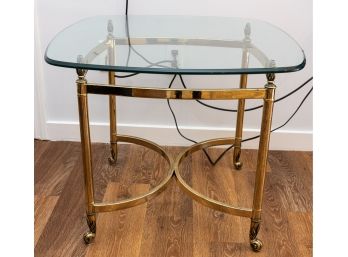 Vintage Glass Topped Side Table W Brass Base