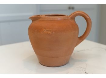 Earthenware Pottery Jug W Embossed Horse Figure