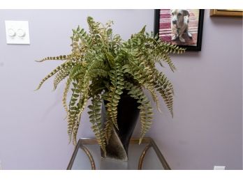 Contemporary Ceramic Planter Pot W Faux Fern Plant