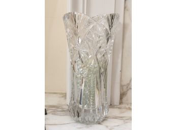 Vintage Cut Crystal Glass Vase W Fanned Edge Design