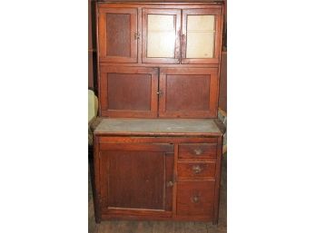 Great Old Oak Hoosier Cabinet With Tin Table Top