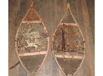 Antique Pair Of 36 Inch Wooden Snow Shoes