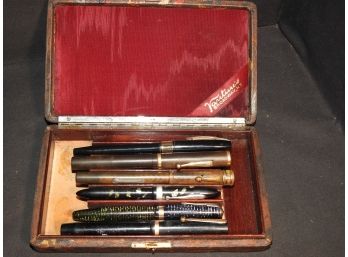 Estate Found Leather Box With Old Fountain Pens