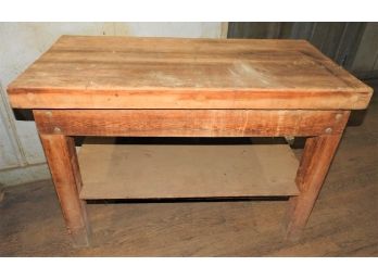 Unusual 4 Ft Old Farm House Country Bakers Table Or Butcher Block