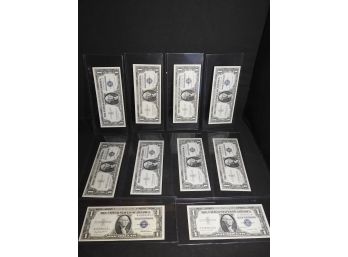 Set Of 10 Silver Dollar Certificate  Bills