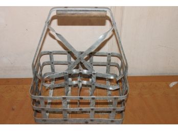 Old 4 Milk Bottle Metal Carrier With Wood Handle