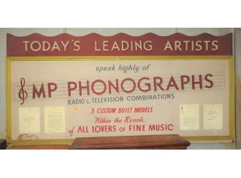 Fantastic 8ft 1930s MP Phonograph Record Player Music Store Advertising  Sign