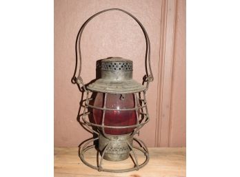 Adlake New York New Haven Hartford Railroad Lantern With Red Glass Globe