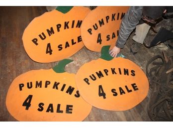 Huge Wood Pumpkins For Sale Farm Advertising Sign Lot Of 4