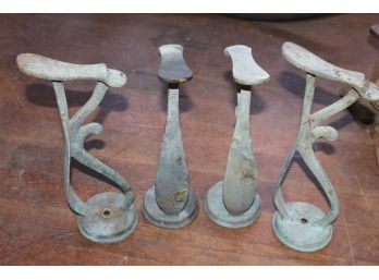 Lot Of 4 Early Brass Cobbler Shoe Shine Barbershop Footrest With Great Patina