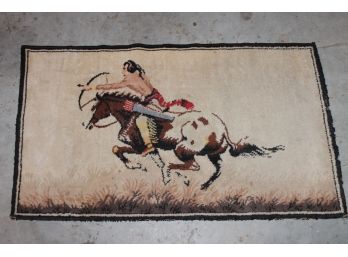 Unusual Antique Indian On Horse Hooked Rug