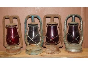 Great Lot Of Old  Lanterns With Red Globes