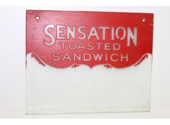 Old Glass Sensation Toasted Sandwich Restaurant Glass Counter Sign