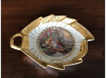 Royal Copenhagen Denmark Porcelain Leaf Shaped Dish Depicting A Romantic Scene