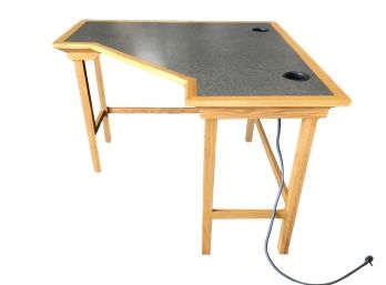 Oak Corner Computer Desk With Scratch Resistant Laminate Top, Ergonomic Keyboard Tray