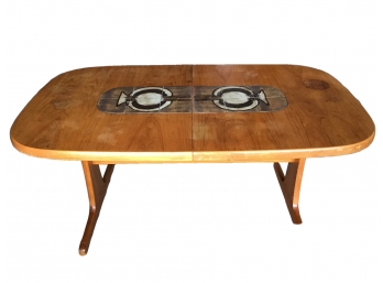 Danish Modern Teak Trestle Dining Table With Tile Top - Top Needs Refinishing