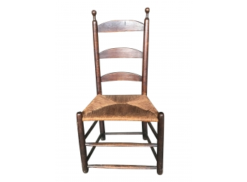 Antique Country Ladder Back Chair With Woven Seat