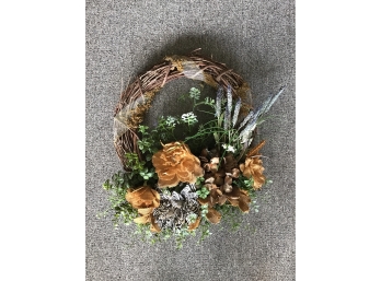 Grapevine Wreath With Burlap And Zebra Print Flowers