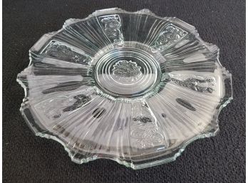 Ribbed Flute Edge Clear Glass Floral Round Platter